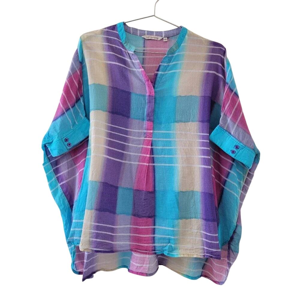 Soft Surroundings Boxy Top Multicolor Cotton Gauze High Low Womens Size S